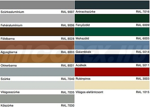 Hörmann szekcionált garázskapu elérhető 15 kedvező áru színben: