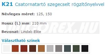 Lindab Rainline ereszcsatorna rendszer K21 csatornatartó jellemzők:
