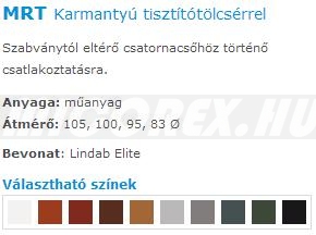 Lindab Rainline ereszcsatorna rendszer MRT karmantyú tisztítótölcsérrel jellemzői: