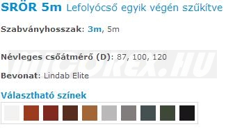 Lindab Rainline ereszcsatorna rendszer SRÖR 5m lefolyócső jellemzői: