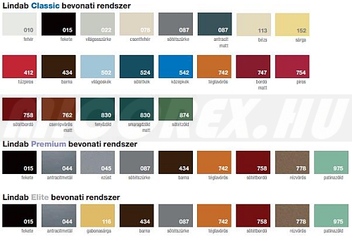 Lindab Topline LPA MAXI cserepeslemez elérhető színek