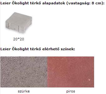 Leier Ökolight térkő adatok, színek
